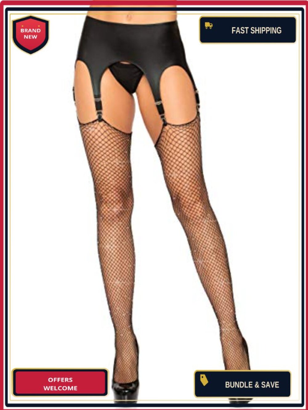 Rhinestone Fishnet Stockings Unfinished Top Industrial Hosiery